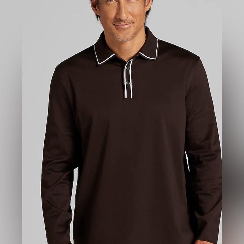 BR Men’s Long Sleev‎ Polo Size Large Color Brown